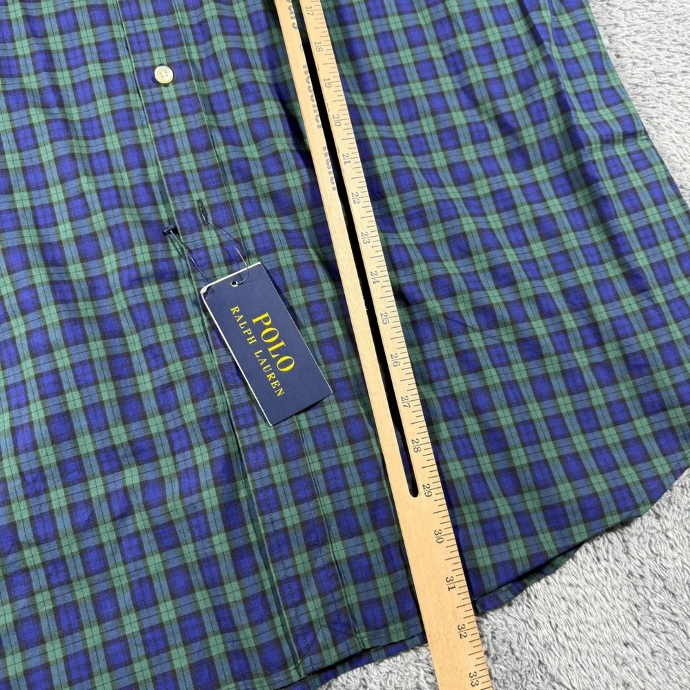 NWT Polo Ralph‎ Lauren Crest Crown Poplin Plaid Button Shirt Classic Fit Green